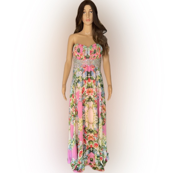 City Triangles Women's Strapless Embellished Formal Foral Dress Size 13 - Picture 2 of 14